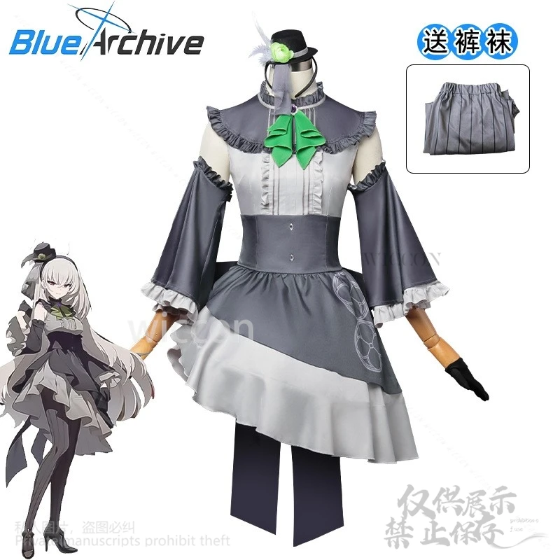 Anime Game Blue Archive Cosplay Utazumi Sakurako Costume Grey Dress Lolita Wig For Woman Girls Christmas Halloween Customized