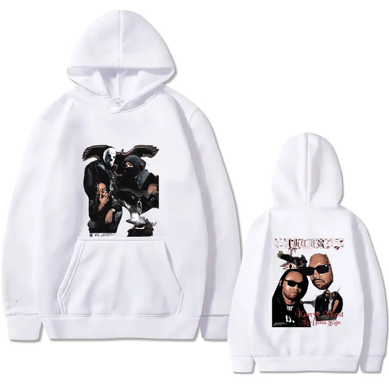 Rapper Kanye West Vultures Double Sided Print Hoodie Men Women Vintage Hip Hop Oversized Streetwear Unisex Fashion Sweatshirt
