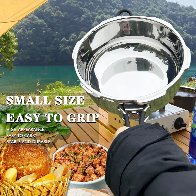 Portable Folding Handle 304 Stainless Steel Pressure Cooker Outdoor Hiking Plateau Quick Cooking 1.8L Short Mini Pressure Cooker