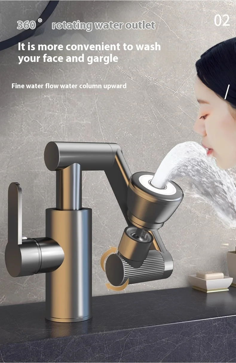 Mechanical Arm Universal Faucet Bathroom Kitchen Splashproof Faucet Bathroom Countertop Basin Hot and Cold Tap Faucet Accessorie