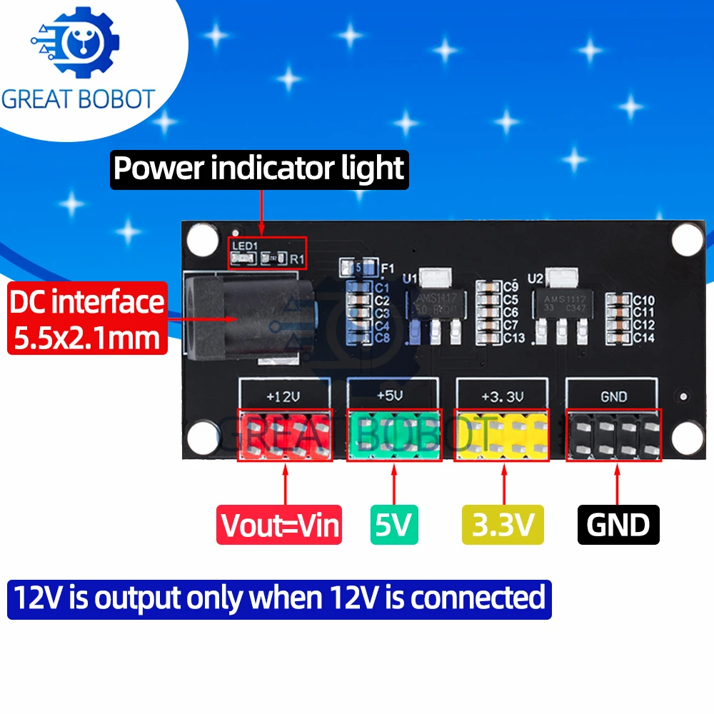1-10PCS 12V Input DC-DC Converter - 3.3V/5V/12V Output Power Regulator for Embedded Systems