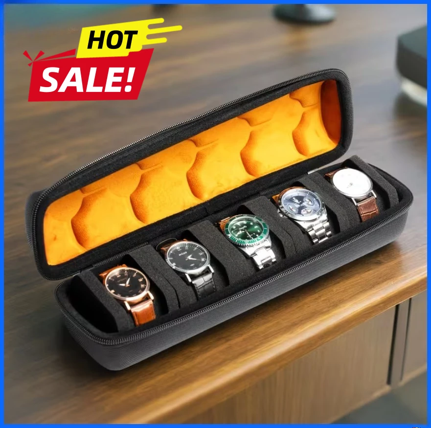 

Nylon Watch Case, Portable Travel Watch Box, Hard Shell Watch Protector, with 5 Slots, Shock-Absorbing Foam Pillows