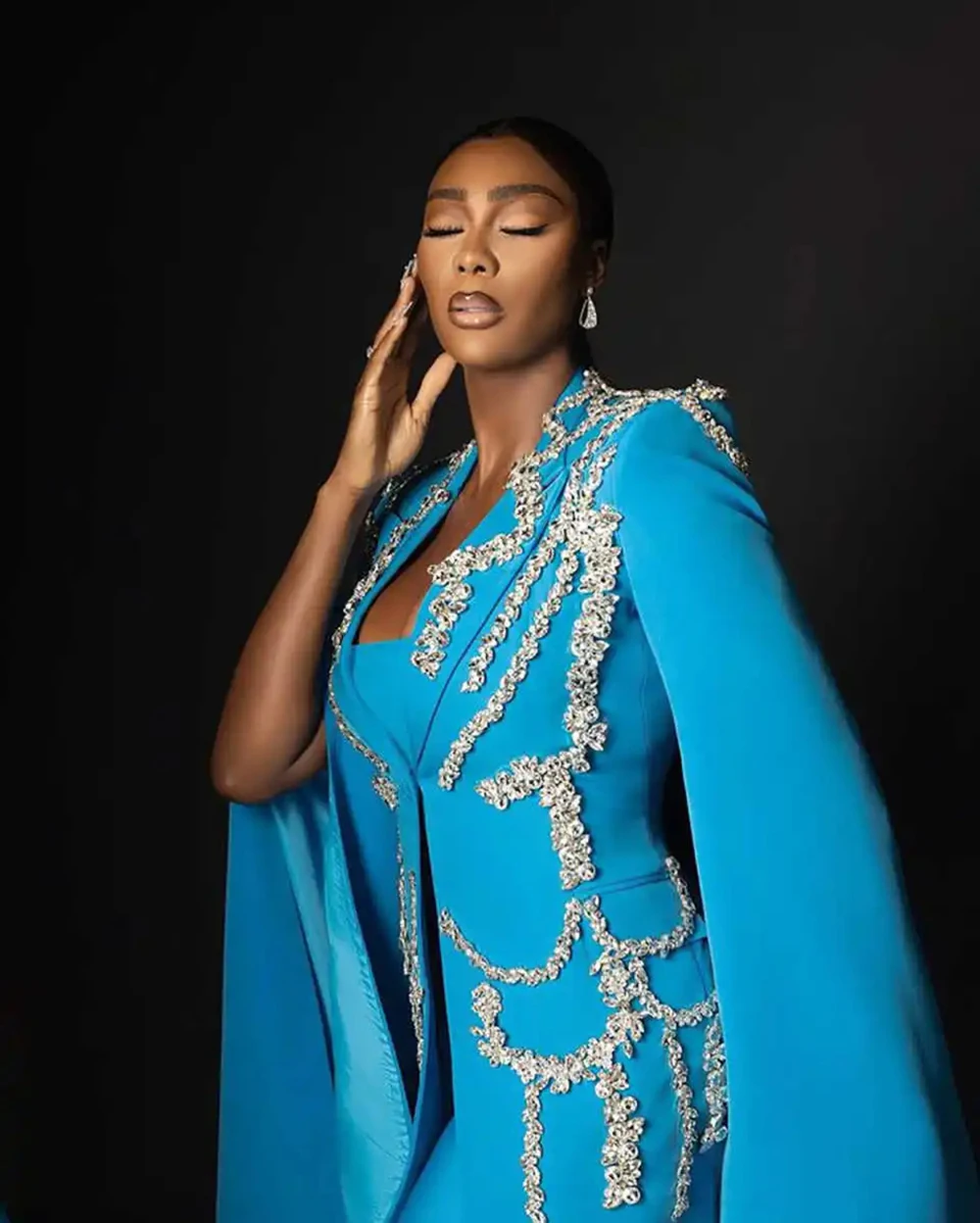 مصمم المرأة سترة طويلة كريستال البدلات الرسمية طويلة الأكمام الذروة التلبيب سيدة سليم صالح معطف 3 قطعة سترة السراويل صديرية دائرية مخصصة