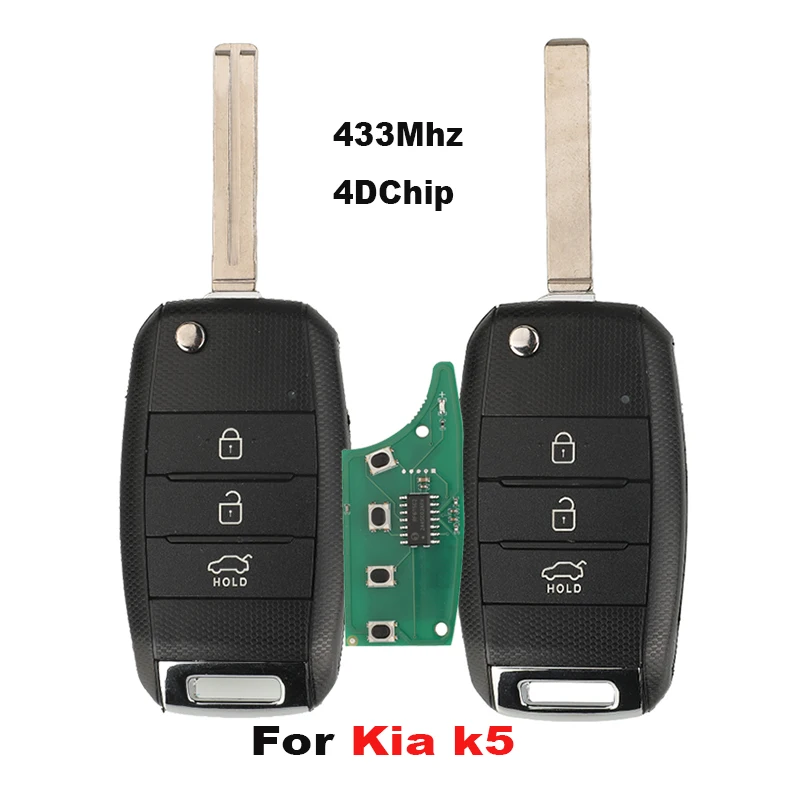 

Jingyuqin дистанционное управление корпусом автомобильного ключа для Kia K5 Sportage с чипом, полный ключ Flid, складной 433 МГц с 4DChip, 3 кнопки