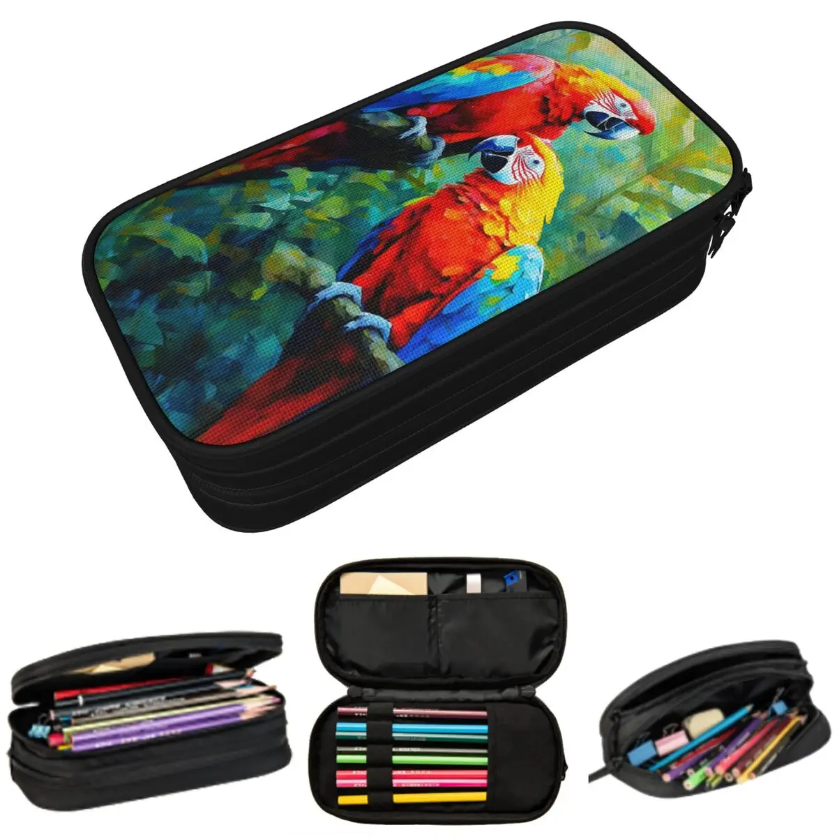 

Vibrant Parrot And Forest Tropical Foliage Pencil Case for Boy Girl School Pen Box Pencil Bag Stationery Supplies Pen Holder Bag