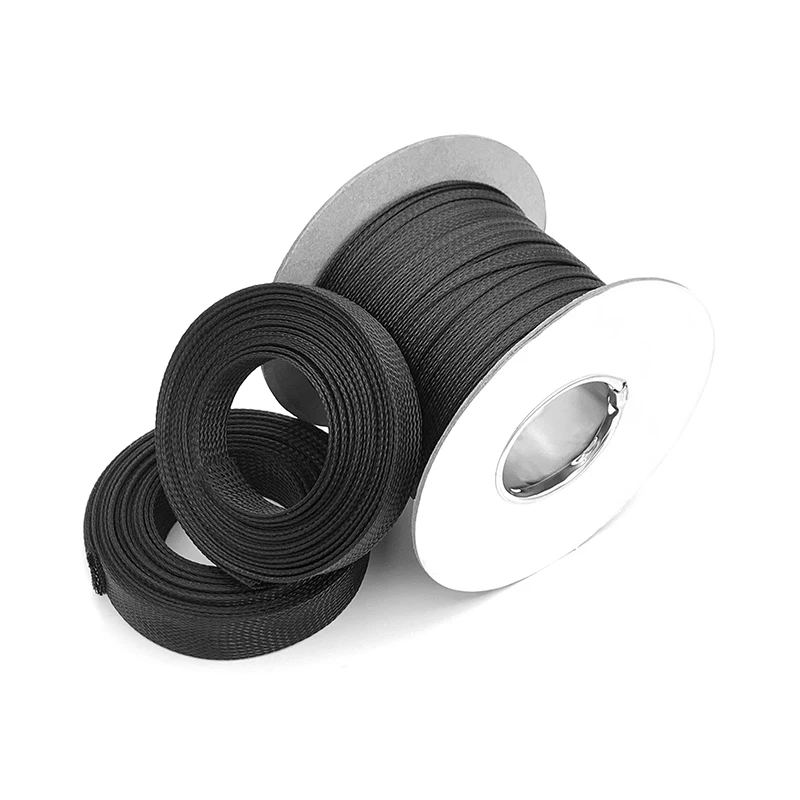 5/10M Black Braided Cable Sleeving PET Nylon Wrapping Cable Casing Cable Sleeves Wire 2/3/4/6/8mm/10mm/12mm/15mm/20mm/25-100mm