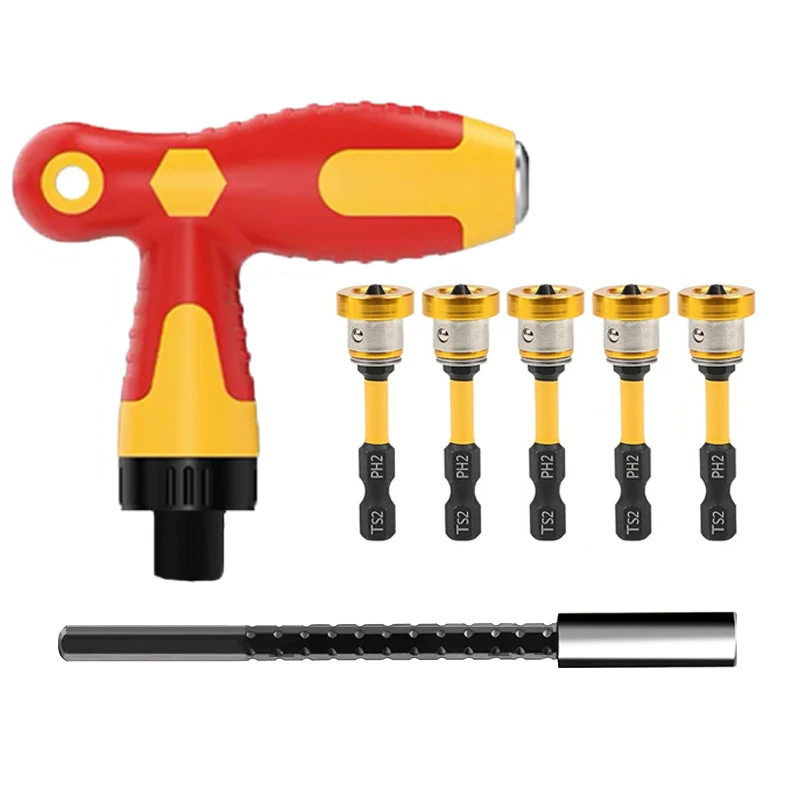 

7Pcs 50mm PH2 Screwdriver Bits with Ratchet Wrench Screwdriver and Socket Bit Extension 1/4" Magnetic Drywall Screw Depth Setter