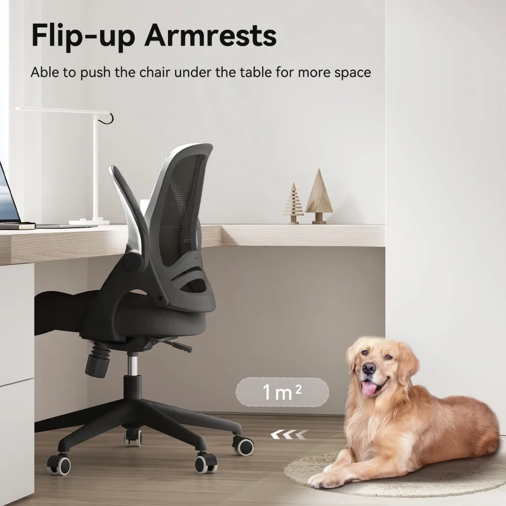 كرسي مكتب مريح بمقعد سرج مع مساند للذراعين قابلة للطي، ومسند ظهر شبكي، ووظيفة دوارة