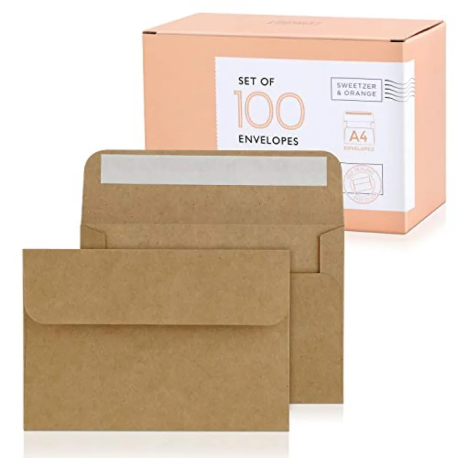 

A4 Brown Self Seal Envelopes, 100 Pack, 4x6 Inches 4.25 x 6.25 in.,Kraft 150gsm, Blank Envelopes for Invitations, Wedding, and