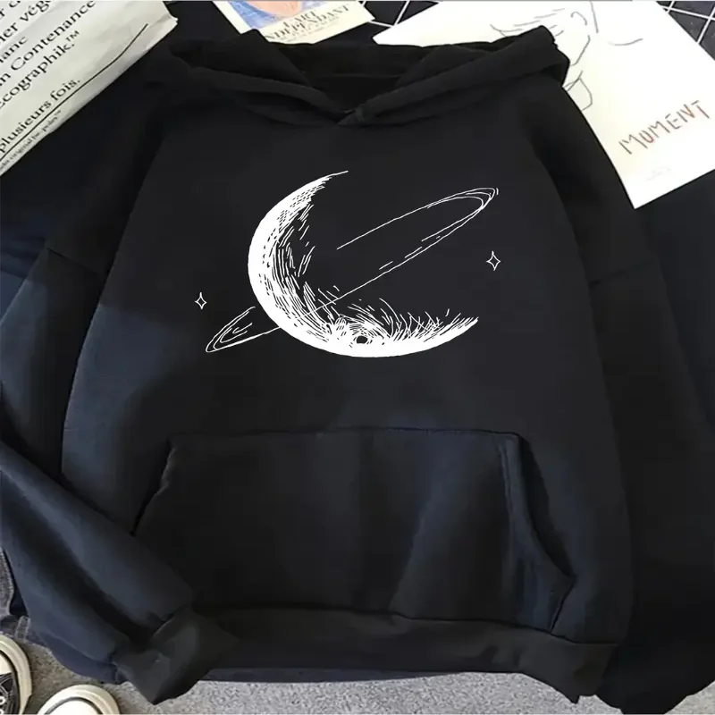

Moon And Stars Print Hoodie Cozy Casual Drawstring Sweatshirt With Front Pockets Soft Long Sleeves For Women Fall Winter Comfort