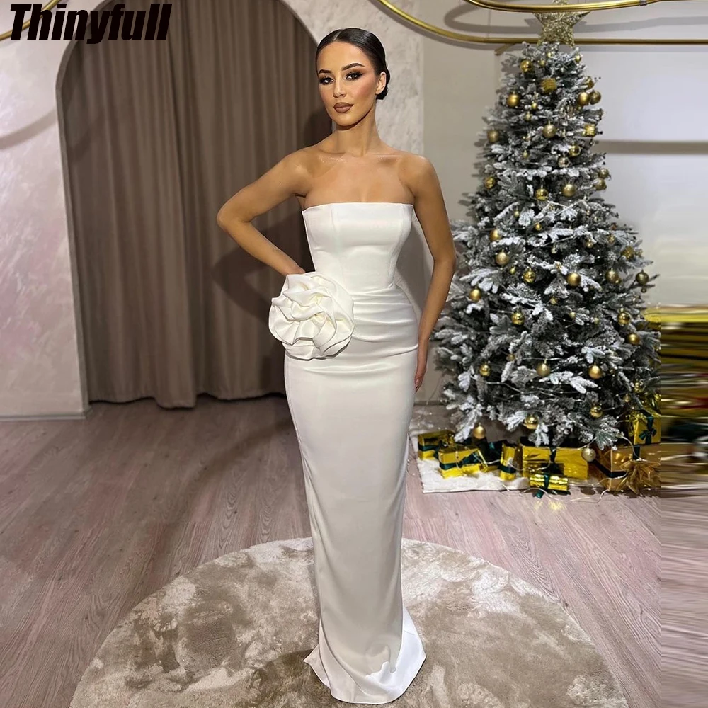 

Thinyfull Mermaid Satin Elegant Evening Party Dresses Strapless Sleeveless Prom Dress Long Formal Occasion Gown Robe De Soirée