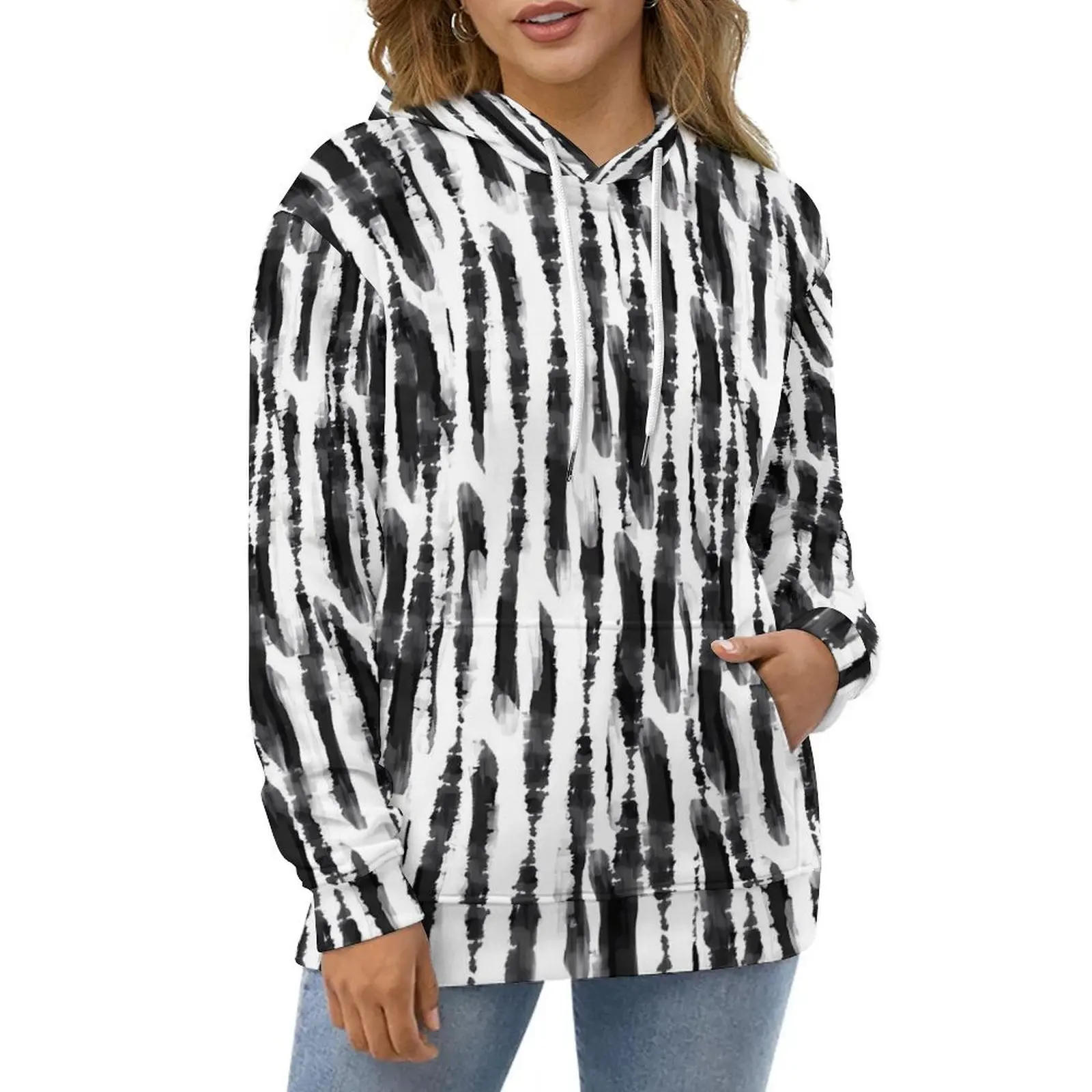 White And Black Tie Dye Hoodies Abstract Print Hip Hop Casual Hoodie Long Sleeve Aesthetic Graphic Hooded Sweatshirts Gift