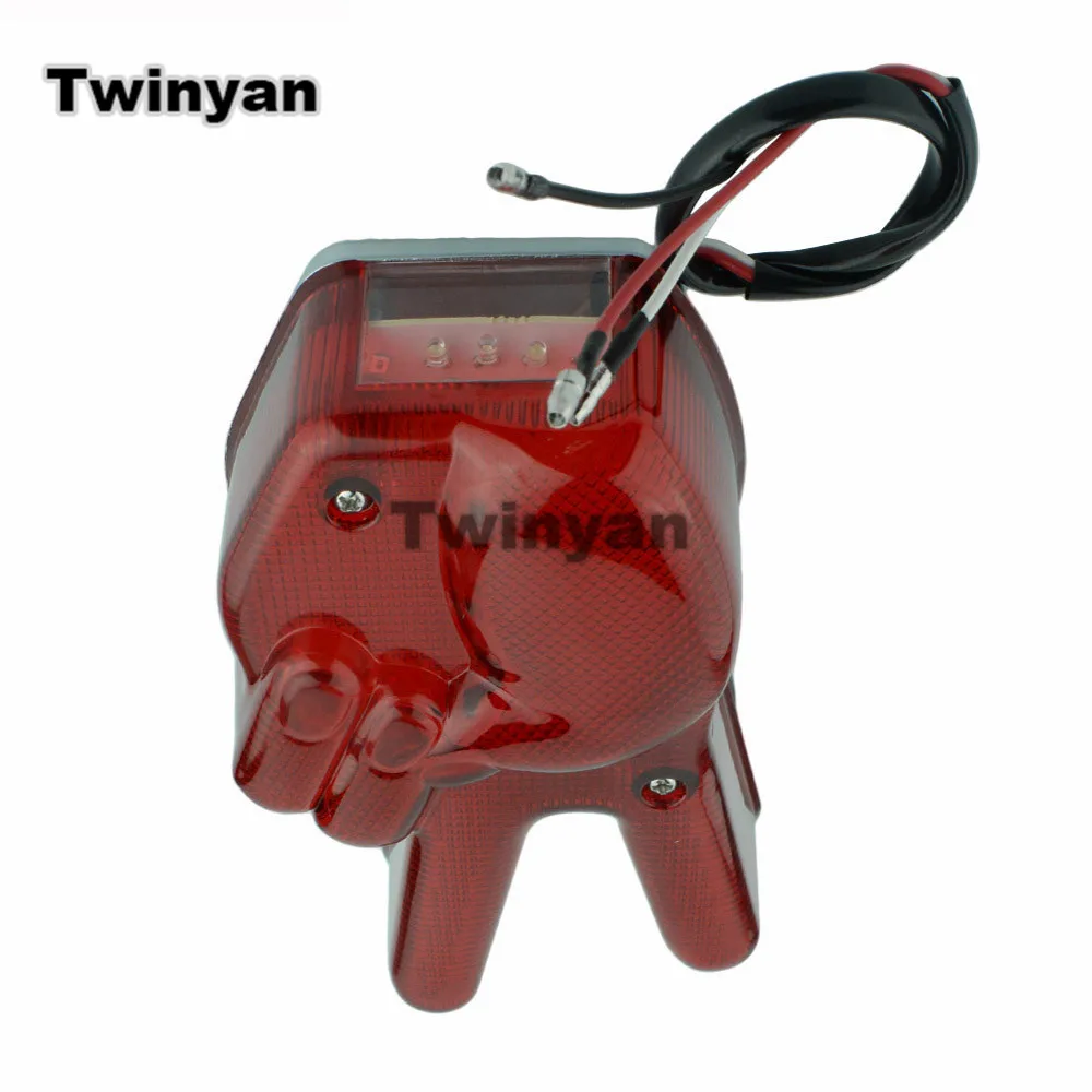 Vintage Cafe Racer Motorcycle Hand Victory 12V LED Red Light Stop Lamp Peace Sign Tail Light For Harley Chopper Bobber Scrambler