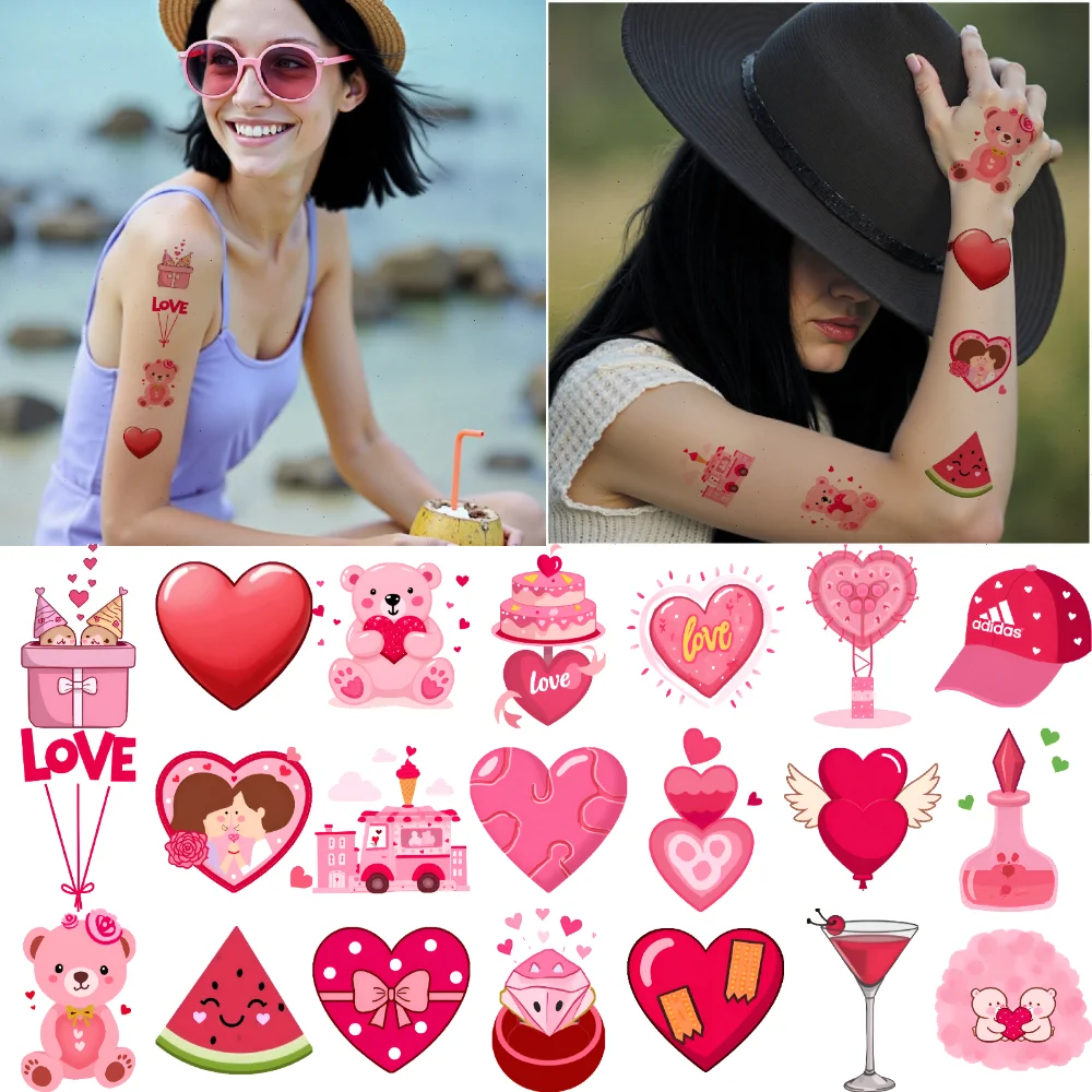 

63pcs Temporary Tattoo Heart Balloons Cartoon Cupid Bow Couple Kissing Temporary Tattoo Stickers For Cheeks Shoulders