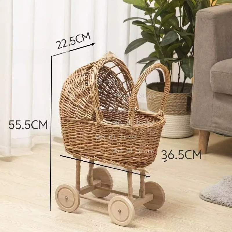 

Handwoven Wicker Bassinet Stroller Multi-Functional Storage Basket for Pets Infants Boho Chic Nursery Decor