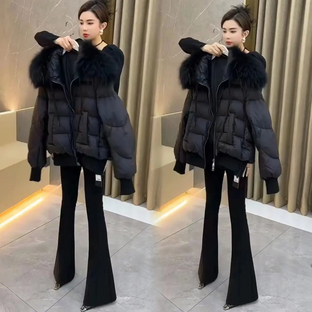 Women's Loose Short Style Jacket, Cotton Clothes, Fur Collar, Monochromatic, Zipper Pocket, Simple Korean Version, Temperament,