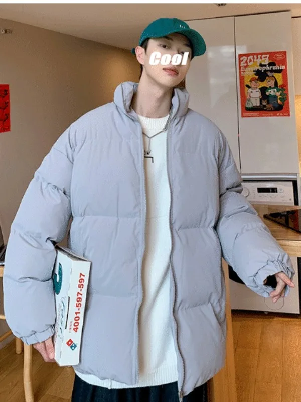 

Men's Winter Thiened down Cotton Jaet Stand Collar Bread Sle Clothing Korean Version Ins Trendy Couples Casual Wear