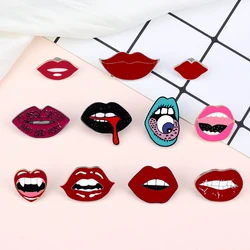 Fashion Beauty Sexy Lips Brooch Punk Gothic Vampire Red Lip Lapel Pins Cartoon Creative Shirts Bag Badge for Women Jewelry Gifts