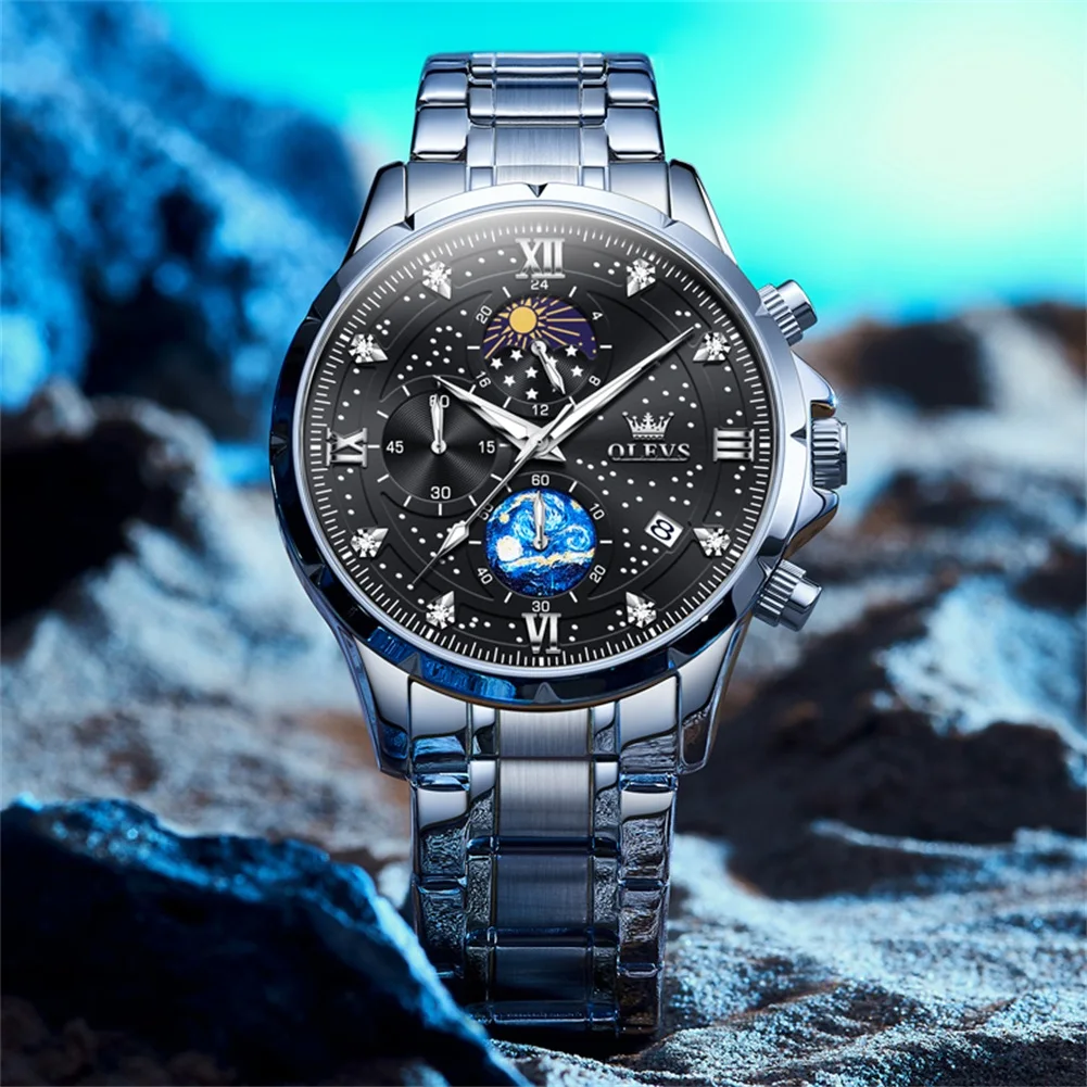 OLEVS Original Top Brand Quartz Watch for Men Waterproof Luminous Fashion Classic Stainless Steel Wristwatch New Man Watches