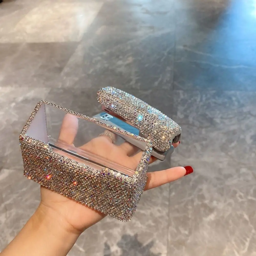 Fashion Rhinestone-inlaid Business Card Holder Acrylic Square Name Card Case Card Storage Elegant Table Top Organizer Gift