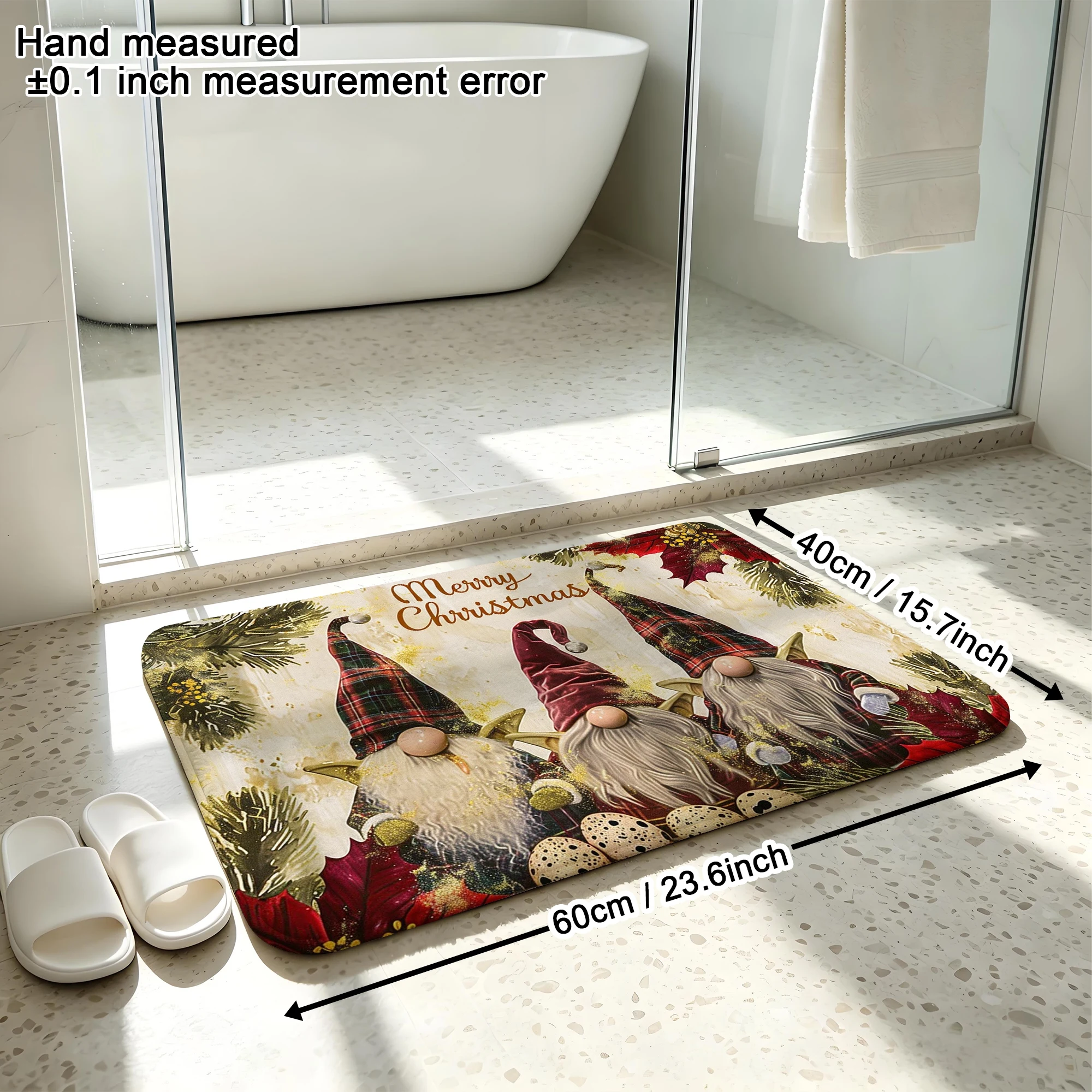 Vintage Plaid Gnome Pine Floral Print Plush Absorbent Sponge Mat,Bathroom Non‑Slip Mat & Decorative Door Mat