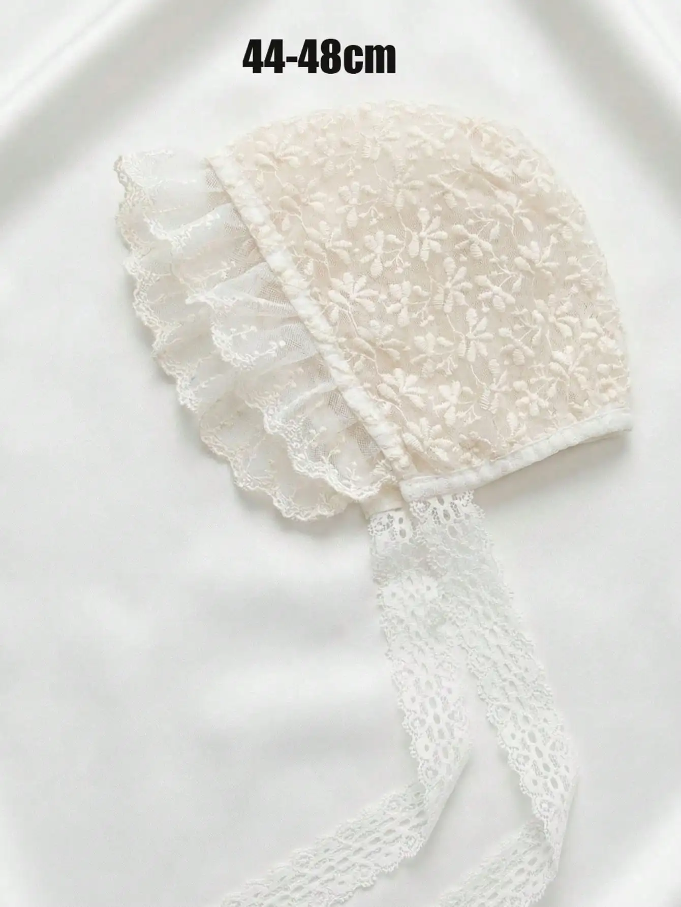 Vintage Lace Floral Embroidered Baby Hat Beige White Soft Comfortable Newborn Girl Baptism Heirloom Photography Cap Fit 6-18 M