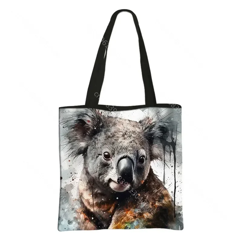 Animal Watercolor Painting Tote Bag Owl/Wolf/Elephant/Horse Shopping Handbag Shoulder Large Capacity bag Shopper Bag