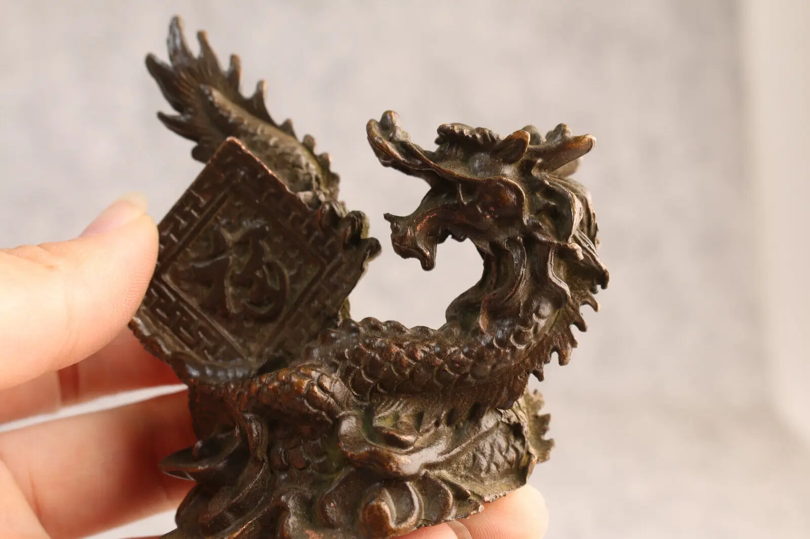 Rare Chinese bronze collection dragon statue figure tea pet table decoration