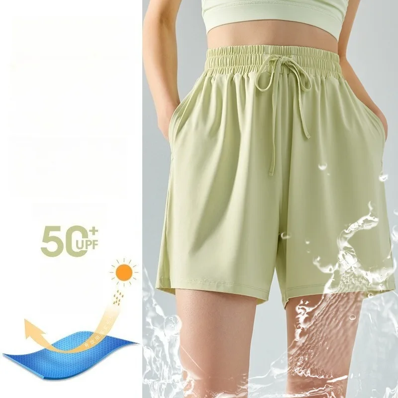 

Sun Protection Sports Shorts for Women with A Small Stretch Ice Silk Loose Five-point Pants for Fitness Sun Protection Shorts
