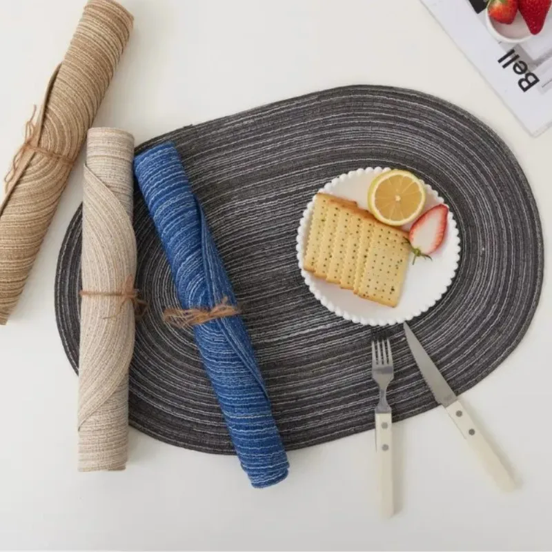 1/6/10pcs 35x50cm Big Oval Braided Placemats Natural Woven Table Mats for Dining Table Place mats Blue Khaki Cream 식탁매트 Салфетки