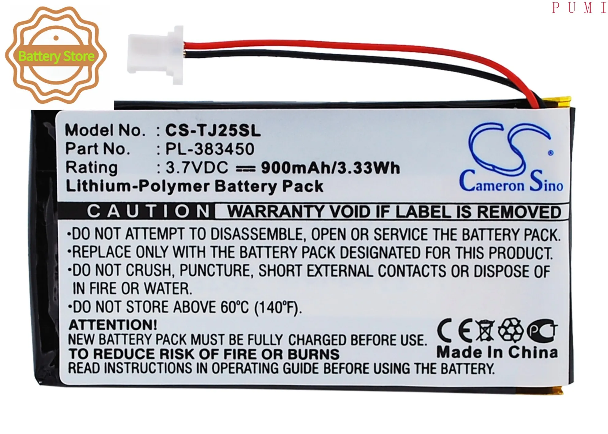 CS Replacement Battery for Sony Clie PEG-TJ25,Clie PEG-TJ35 PN:PL-383450 900mAh / 3.33Wh