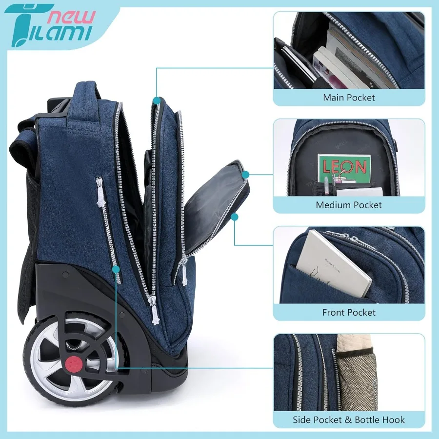 جديد TILAMI 19 بوصة المتداول على ظهره المراهقين المتداول على ظهره لطيف بعجلات محمول على ظهره حقيبة الكتب الأسطوانة حقيبة سفر كلية البحرية #4