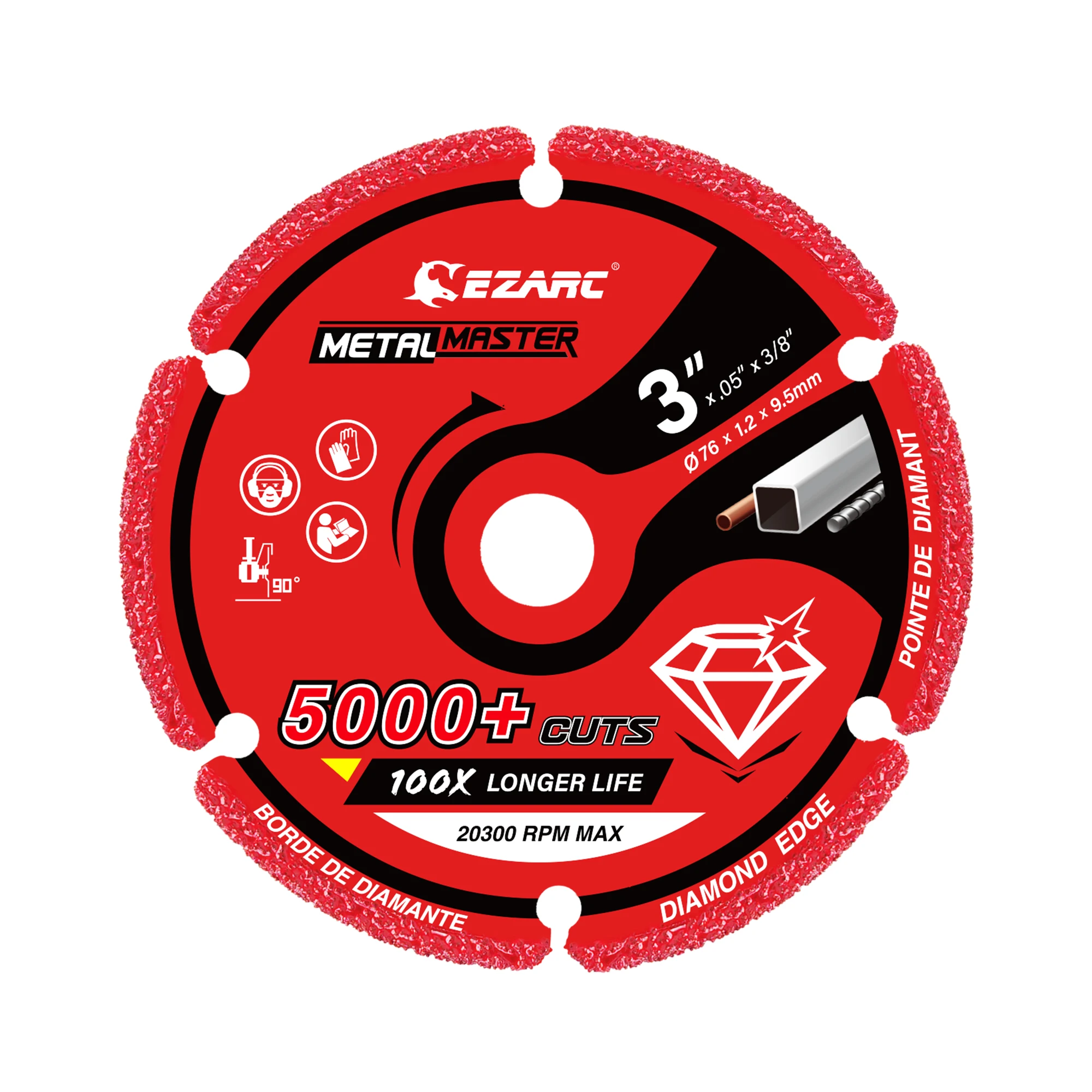 Diamant-Trennscheibe 76 mm x 9,5 mm für Metall, Trennscheibe mit über 5.000 Schneiden auf Bewehrung, Stahl, Eisen und INOX