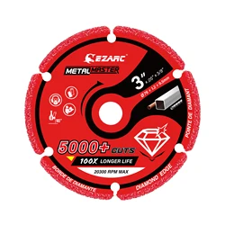 EZARC Diamond Cutting Wheel 76mm x 9.5mm for Metal, Cut Off Wheel with 5000+ Cuts on Rebar, Steel, Iron and INOX