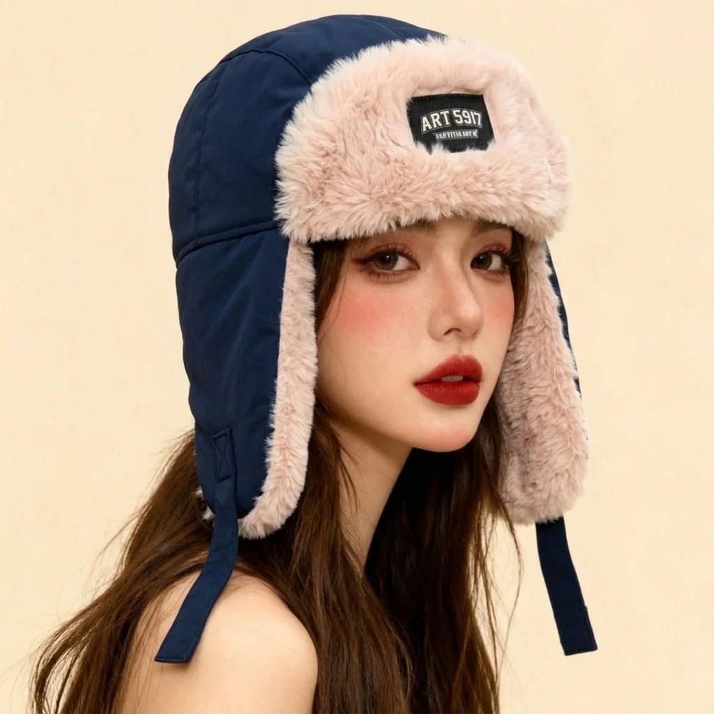 Outdoors Plush Bomber Hat Thick Warm Ushanka Fur Hat Windproof Ski Russian Cap for Men Women