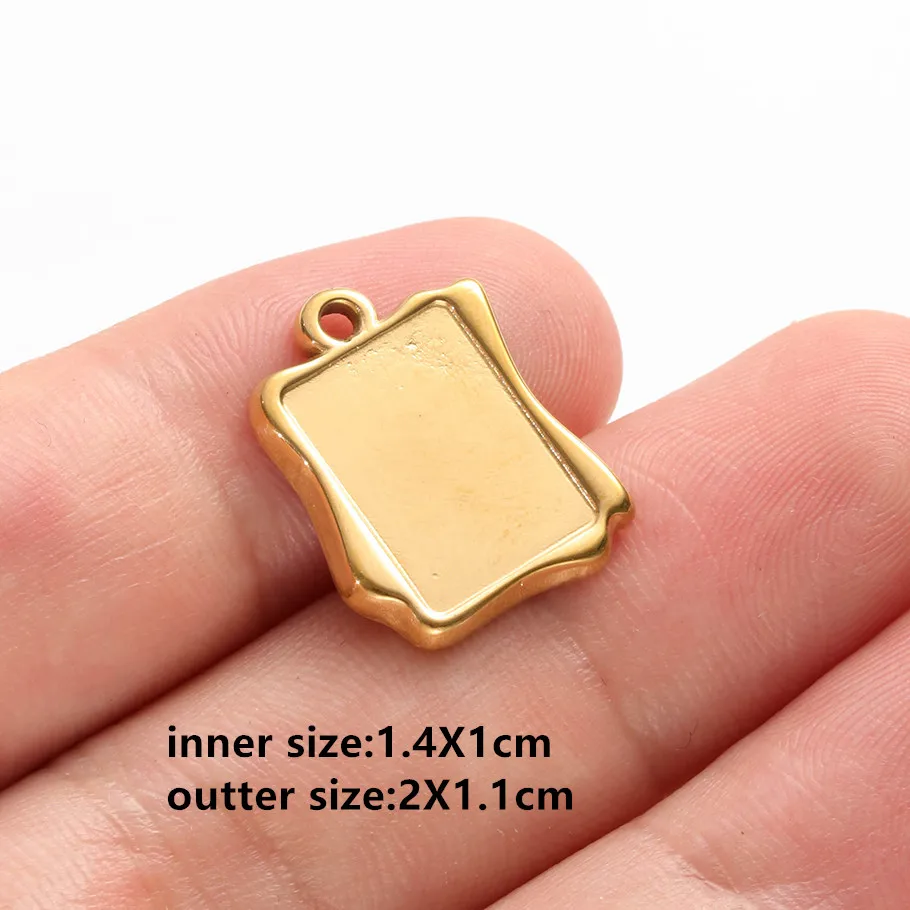 5 Stück goldfarbene, unvollendete Anhänger mit unregelmäßiger Geometrie, Flügel, Muschel, Auge, DIY-Edelstahl-Cabochons-Anhänger für die Schmuckherstellung – Detail 7