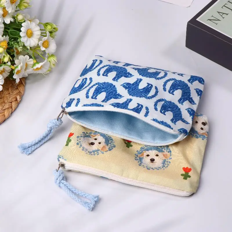 Bonito filhote de cachorro gatinho moeda bolsa moda portátil saco cosmético mini sacos de armazenamento organizador com zíper para presentes da menina