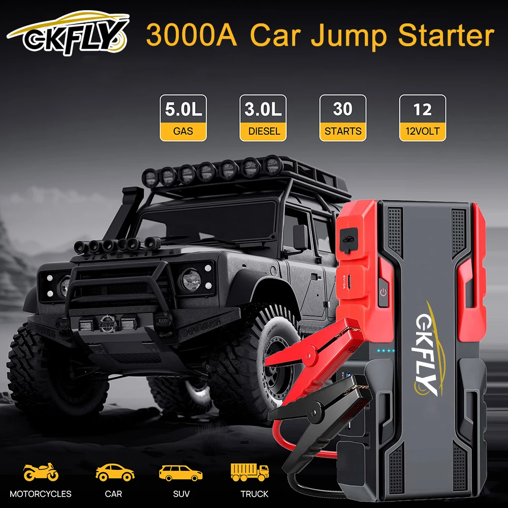GKFLY 3000A Auto-Starthilfe Notstartgerät Kabel 12V Tragbare Powerbank Ladegerät Batterie-Booster