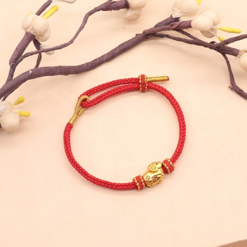 Chic Braided Zodiac Goat Bracelet Adjustable Gold Plated Red String Hand Chain Lightweight Sliding Lucky Bracelet Women