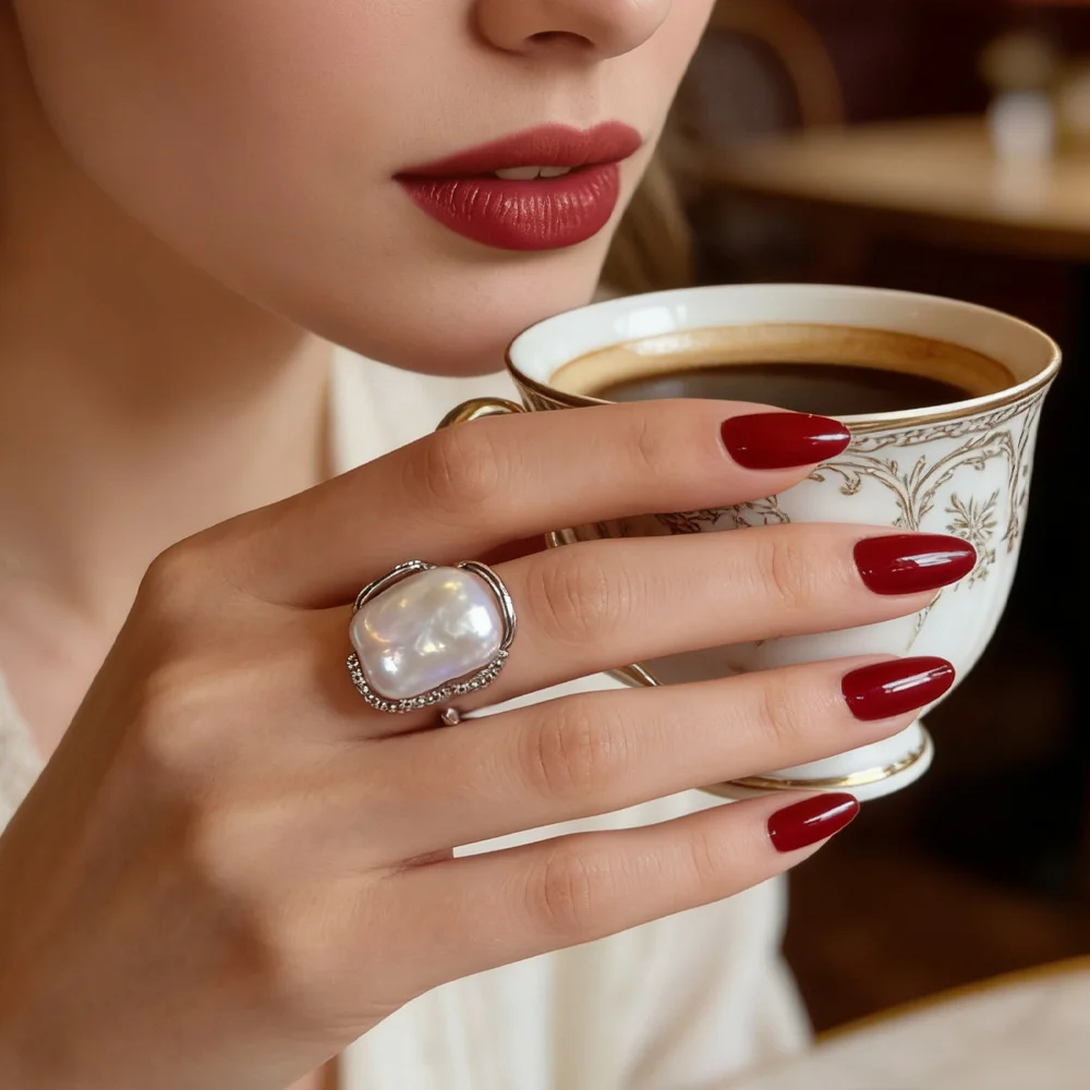 

Irregular Big Baroque Pearls Natural Freshwater Pearl Ring Cultured White Cubic Zirconia Pearl Ring For Women