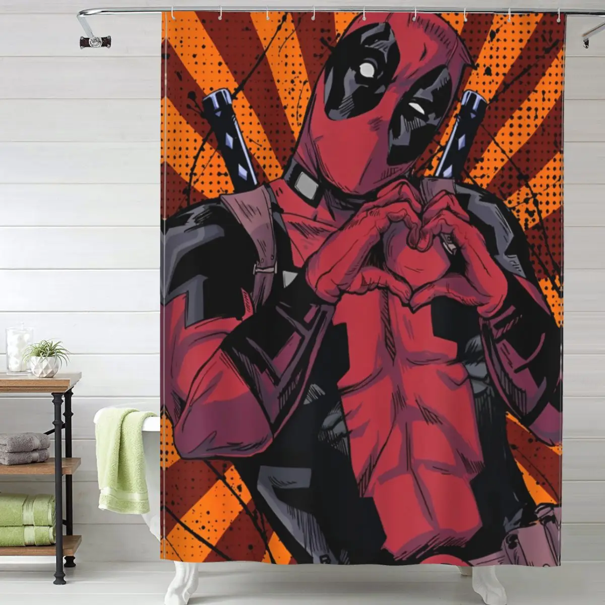 Deadpool Heart Hands Shower Curtains Set Lightweight Fabric Shower Curtain for Bathroom Bathtub Decor with 12 Hooks 60x72 inches