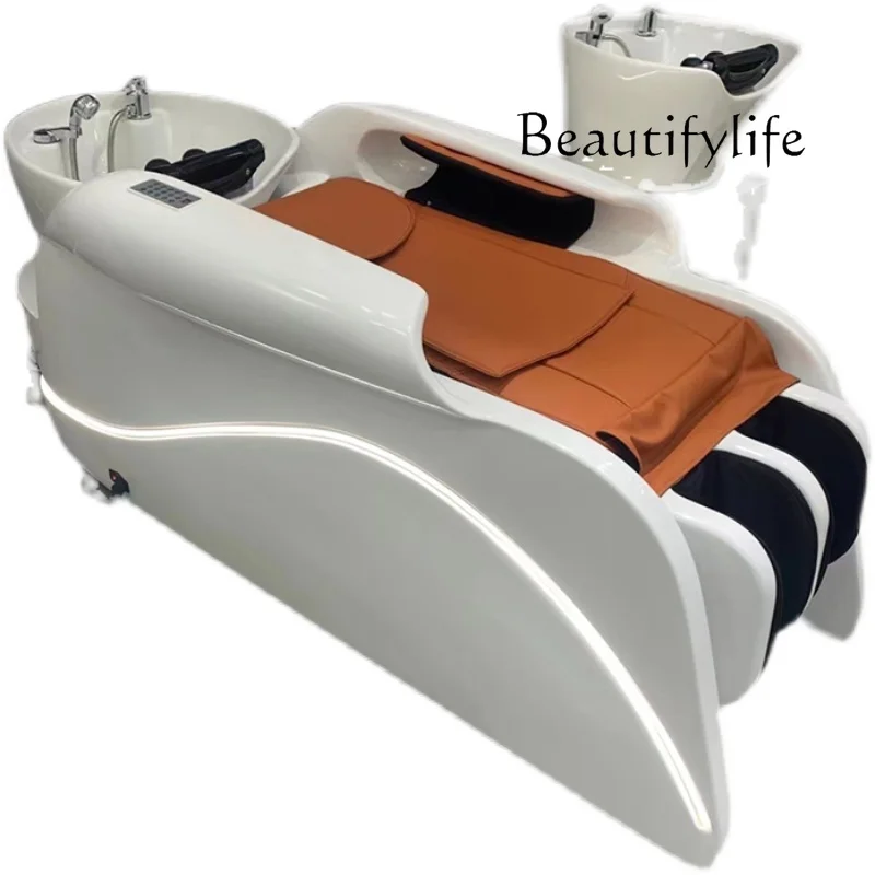 Barber shop electric shampoo bed Japanese light luxury intelligent massage half lying flush bed silicone pillow