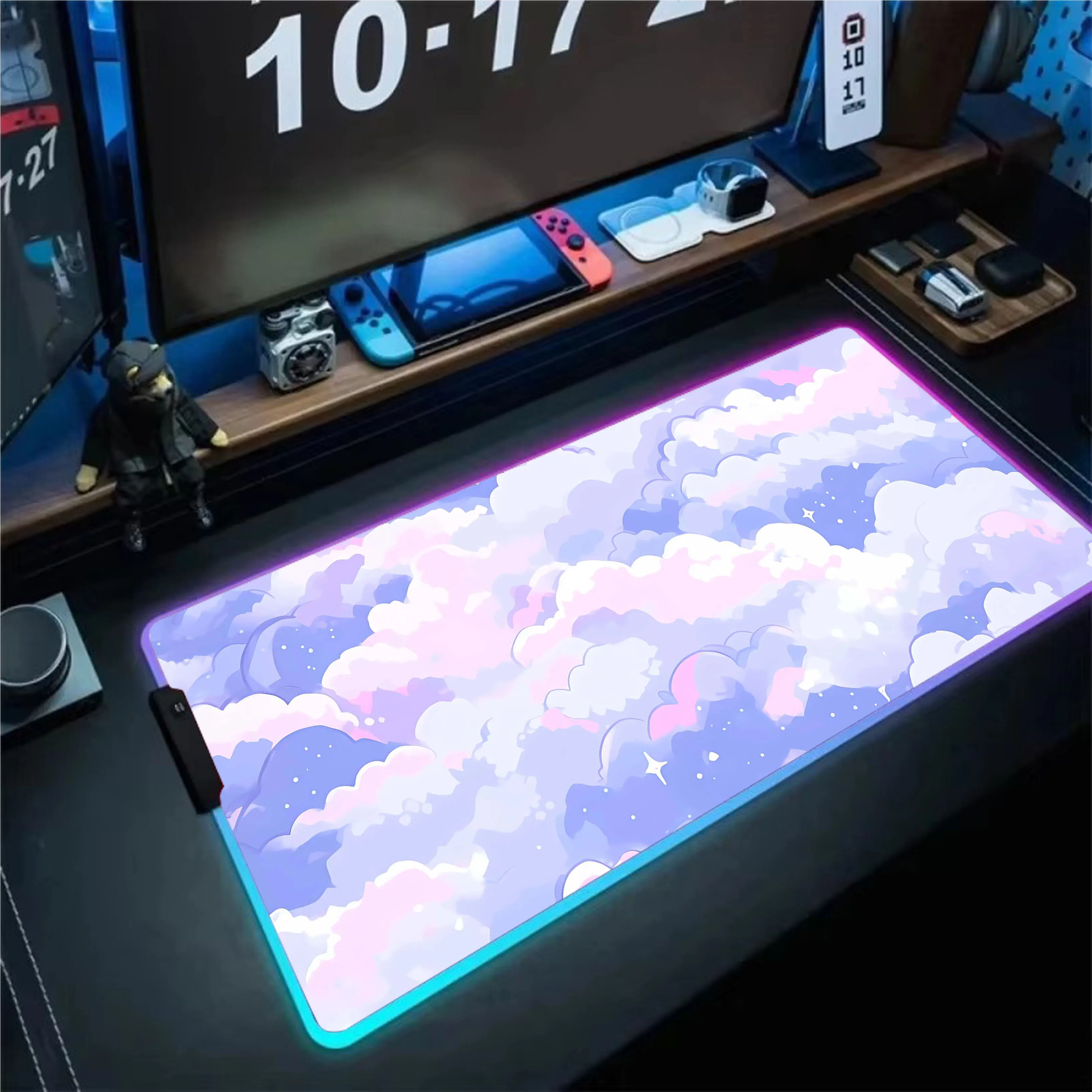 

RGB Backlight Space Cloud Mouse Pad Pc Gamer Mousepad Rubber Mouse Mat LED Gaming Speed Keyboard Pads Office Rubber Desk Mat