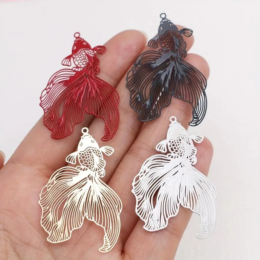 1/5/10/20/50/100pcs Golden/Silvery Color Hollow Out Goldfish Charms Fish Pendants for Jewelry Making Handmade Earrings Bracelet