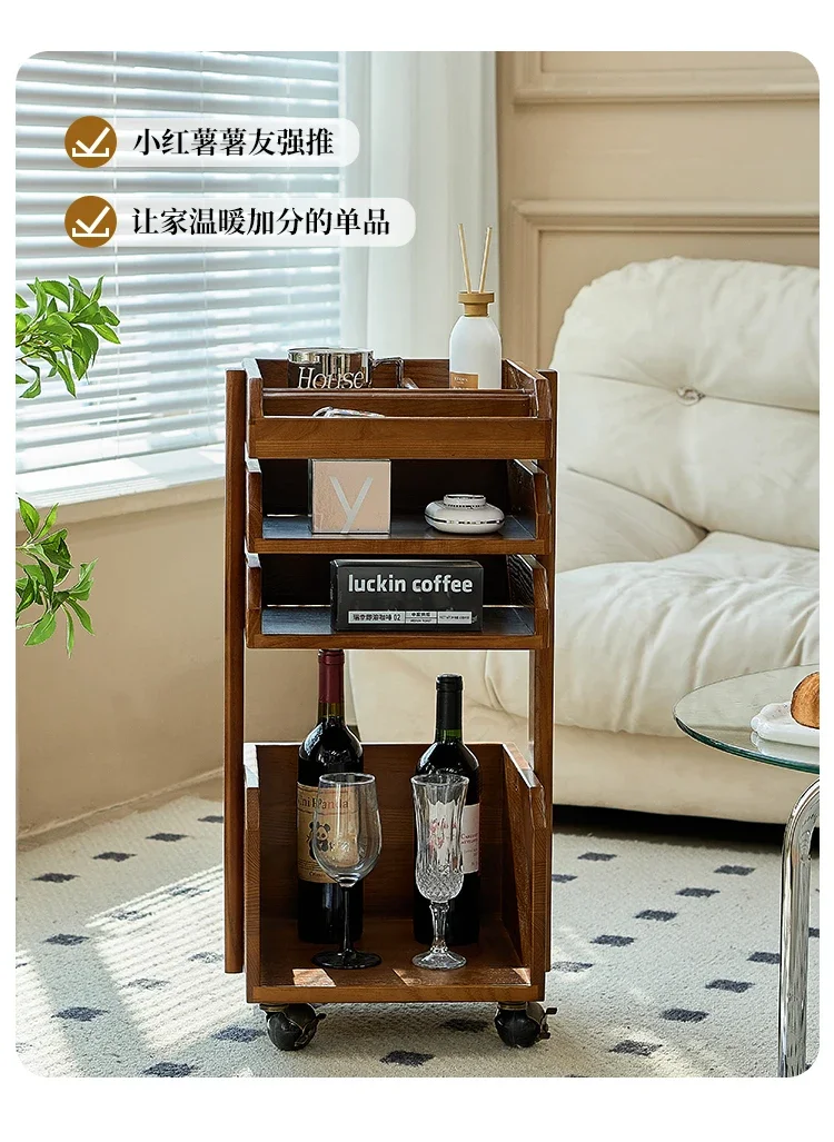 Lazy space wabi wind living room mobile coffee table simple retro small apartment storage sofa side table