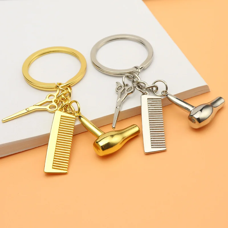 Hair Stylist Essential Hair Dryer Scissors Comb Decorative Keychains Hairdressers Gift Key Rings Hair Dryer Letter Keyring