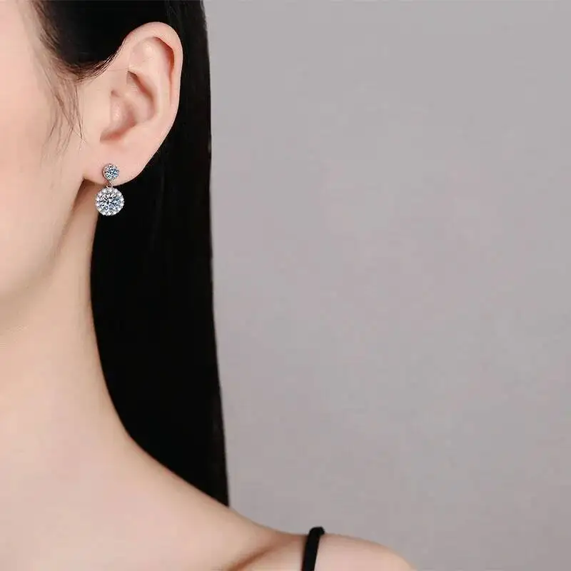 4 stones Moissanite Earrings For Women S925 Sterling Silver 18K White Gold Plated Diamond Drop Earring Gifts With Certificate