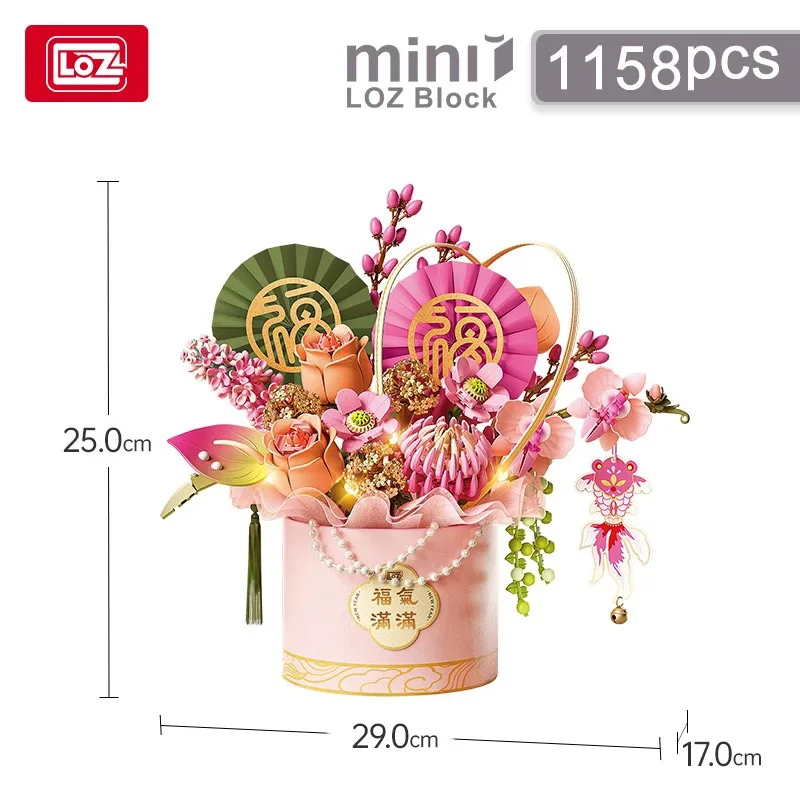 LOZ-1965 Chinese New Year rose building block toy flower living room decoration flower bouquet decoration Christmas gift