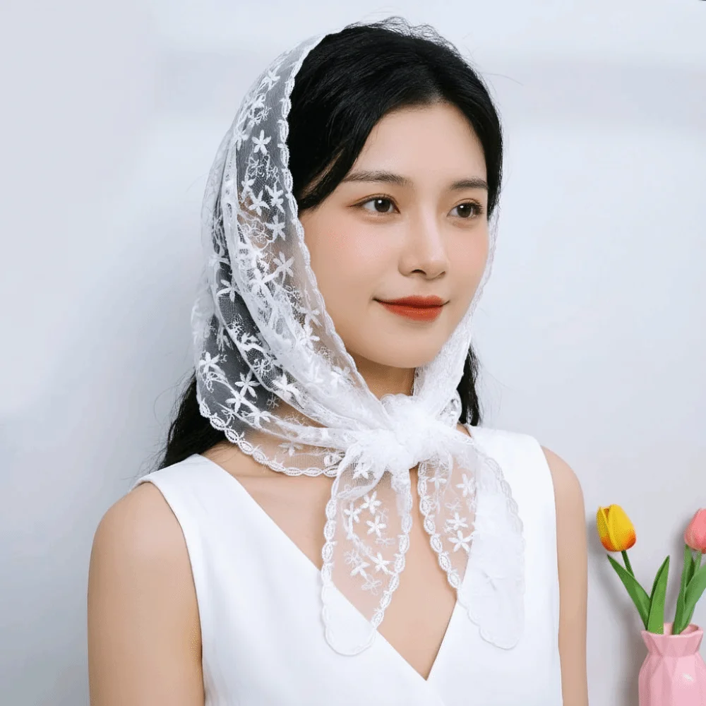 

Retro Embroidered Flower Lace Scarf Breathable Mesh Lightweight Female Headscarf Silk Scarf Women