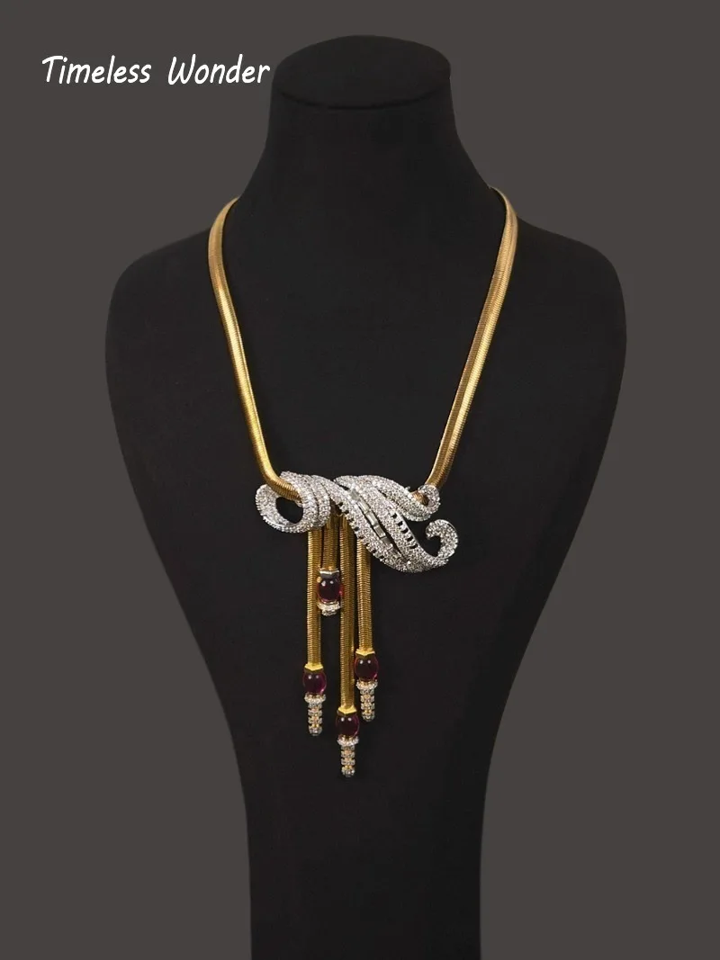 Timeless Wonder Fancy Zircon Geo Glass Snake Chain Pave Necklace Women Designer Jewelry Top Rare Trendy Classy Vintage 4612